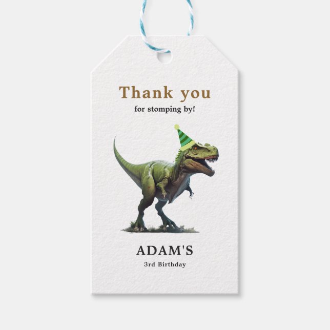 Étiquettes-cadeau Invitation d'anniversaire de Dinosaur, trois rex A (Devant)
