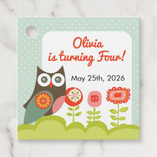 Étiquettes Cadeau Invitation d'anniversaire de hibou pour les enfant