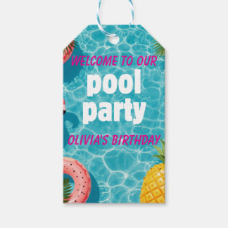 Étiquettes-cadeau Invitation Fête Piscine Flamant Tropical Fun