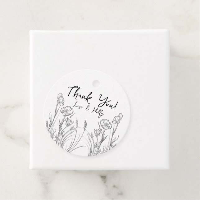 Étiquettes Cadeau Invitations de mariage Fleurs sauvages illustrées (En situation)