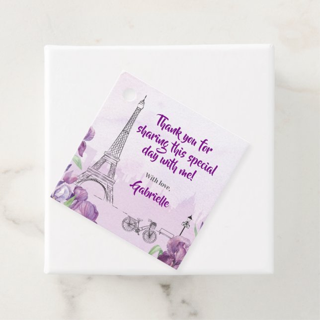 Étiquettes Cadeau Iris Violet Pourpre de Paris Merci (En situation)