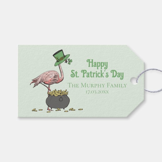 Étiquettes-cadeau Irish Shamrock Pink Flamingo St Patricks Day (Devant (Horizontal))