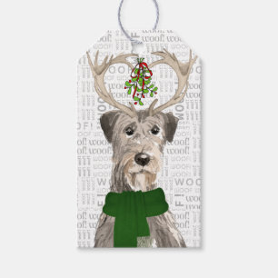 Étiquettes-cadeau Irlandais Wolfhound Dog à Antlers Noël