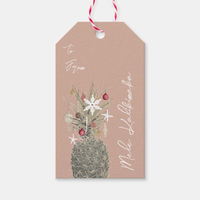 Étiquettes-cadeau Island Pine, style hawaïen Noël (Devant)