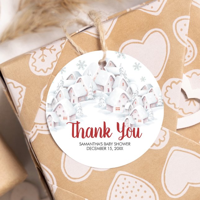 Étiquettes Cadeau It Takes a Village Baby Shower Round (It Takes a Village Winter Baby Shower Favor Tags)