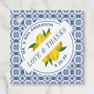 Étiquettes Cadeau Italien Carrelage bleu citron mariage Favoriser