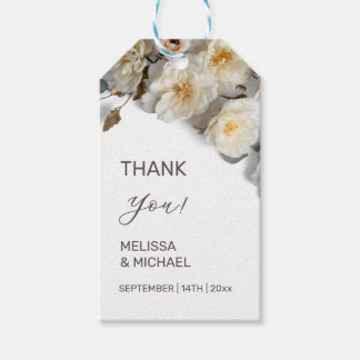 Étiquettes-cadeau Ivory 3D Roses Wedding Thank You