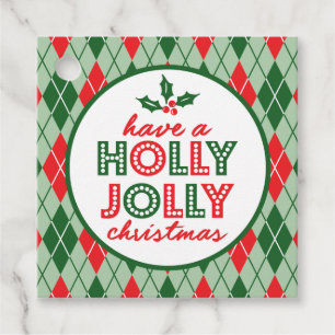Étiquettes Cadeau Jacquard Avoir Un Noël Holly Jolly (Vert / Rouge)