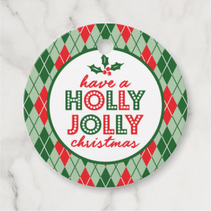 Étiquettes Cadeau Jacquard Avoir Un Noël Holly Jolly (Vert / Rouge)
