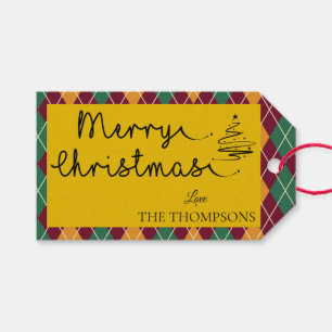 Étiquettes-cadeau Jacquard Joyeux Noël orange jaune