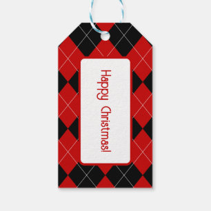 Étiquettes-cadeau Jacquard preppy Tartan Diamond Plaid Rouge Noir