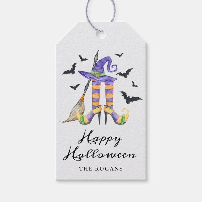 Étiquettes-cadeau Jambes de sorcière d'Halloween et Casquette (Devant)