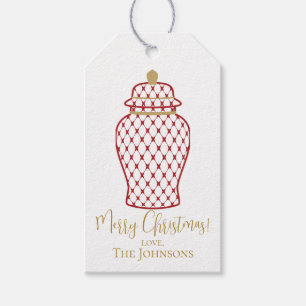 Étiquettes-cadeau Jar de gingembre rouge, Chinoiserie Noël personnal