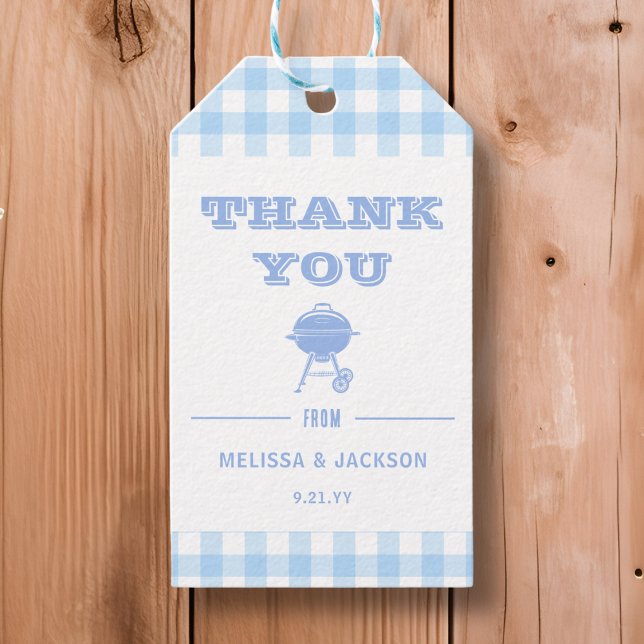 Étiquettes-cadeau Jardin BBQ Baby shower Bleu Merci Favoriser (Créateur téléchargé)