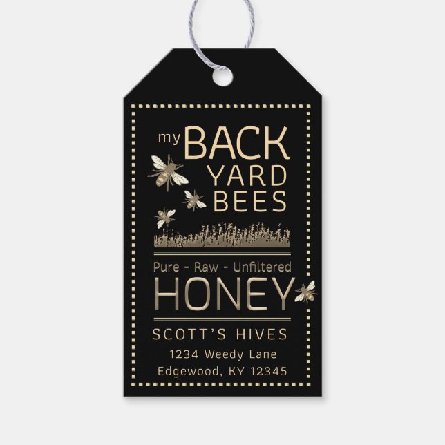 Étiquettes-cadeau Jardin Bees Honey Jar Neck Balise Noir (Devant)