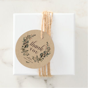 Étiquettes Cadeau Jardin Crest Rustique Kraft Floral Mariage Merci