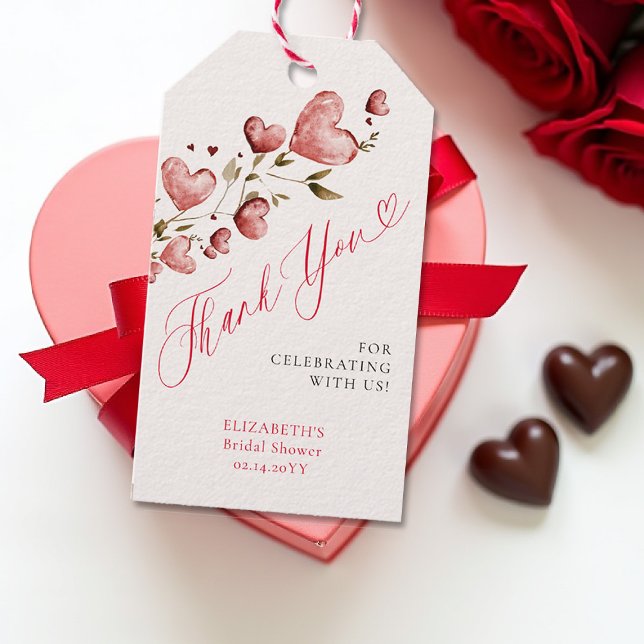 Étiquettes-cadeau Jardin d'amour de Saint-Valentin Fête de mariage r (valentine bridal shower gift tag watercolor hearts vine romantic lovebirds february love in the air)
