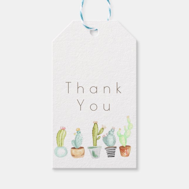 Étiquettes-cadeau Jardin de Cactus | Merci aquarelle (Devant)
