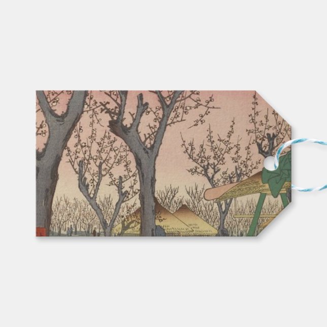 Étiquettes-cadeau Jardin de prune fleuri d'arbre japonais (Devant (Horizontal))