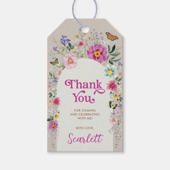 Étiquettes-cadeau Jardin Fleur sauvage lumineux Anniversaire Merci (Devant)