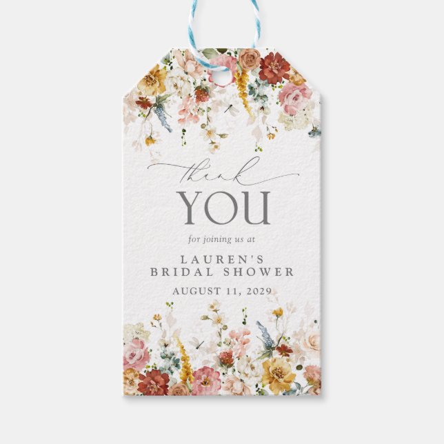 Étiquettes-cadeau Jardin Fleurs Fête des mariées d'aquarelle personn (Devant)