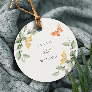 Étiquettes Cadeau Jardin Jaune mignon Papillons Mariage