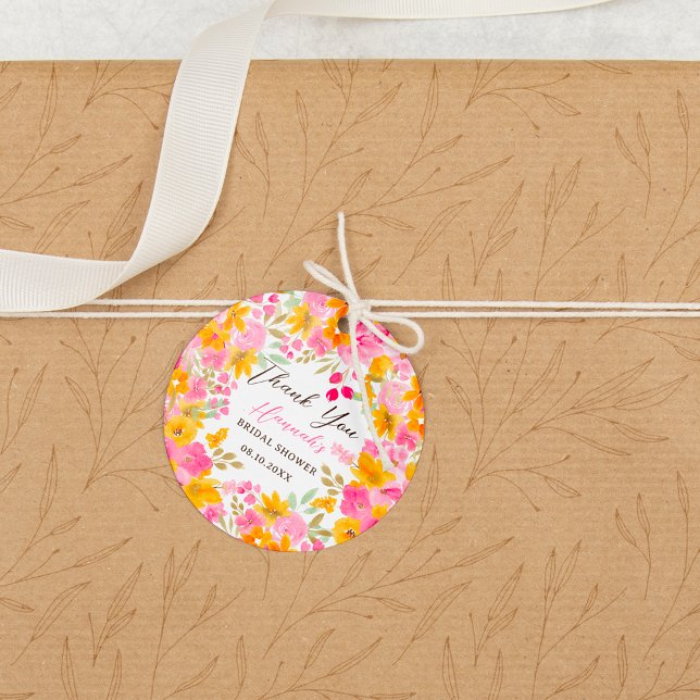Étiquettes Cadeau Jardin jaune rose floral aquarelle nuptiale (Garden yellow pink floral watercolor bridal shower favor )