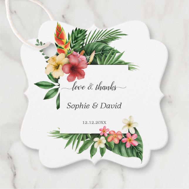 Étiquettes Cadeau Jardin tropical luxuriant unique Mariage fleuri (Devant)