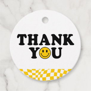 Étiquettes Cadeau Jaune À damiers Preppy Smile Anniversaire Merci