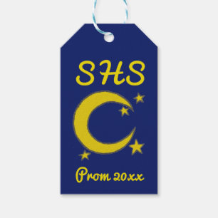 Étiquettes-cadeau Jaune Bleu Nuit Ciel Croissant Lune Étoiles Prom