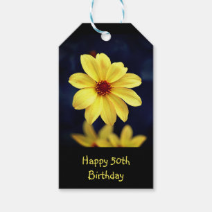 Étiquettes-cadeau Jaune Dahlia Élégante Fleur Fun 50e anniversaire