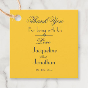 Étiquettes Cadeau Jaune Ensoleillé Mariage Noir Écriture Remerciemen