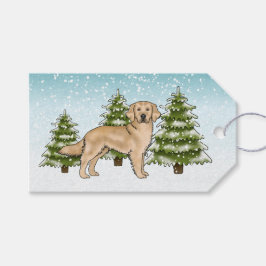 Étiquettes-cadeau Jaune Golden Retriever Chien Bleu neige Noël