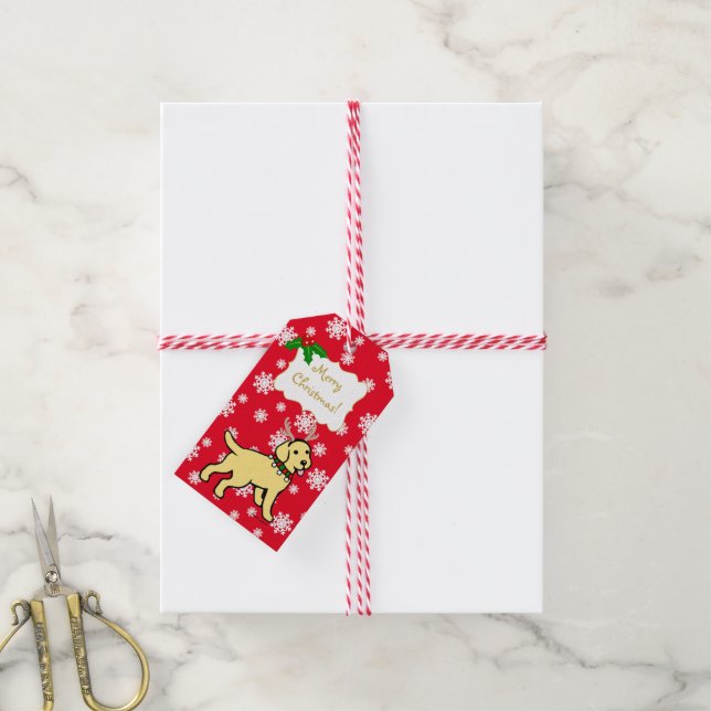 Étiquettes-cadeau Jaune Labrador Christmas Antlers (Avec de la ficelle)
