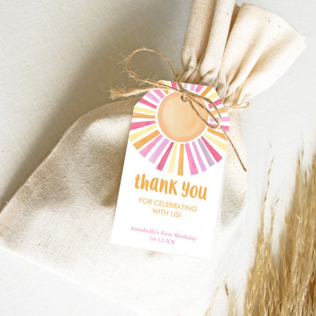 Étiquettes-cadeau Jaune rose Boho soleil fête d'anniversaire (Créateur téléchargé)