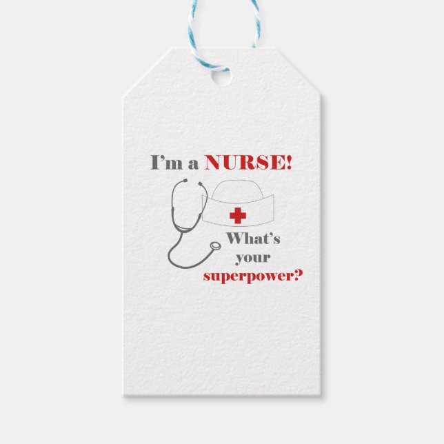 Étiquettes-cadeau Je suis infirmière, quelle est votre superpuissanc (Devant)