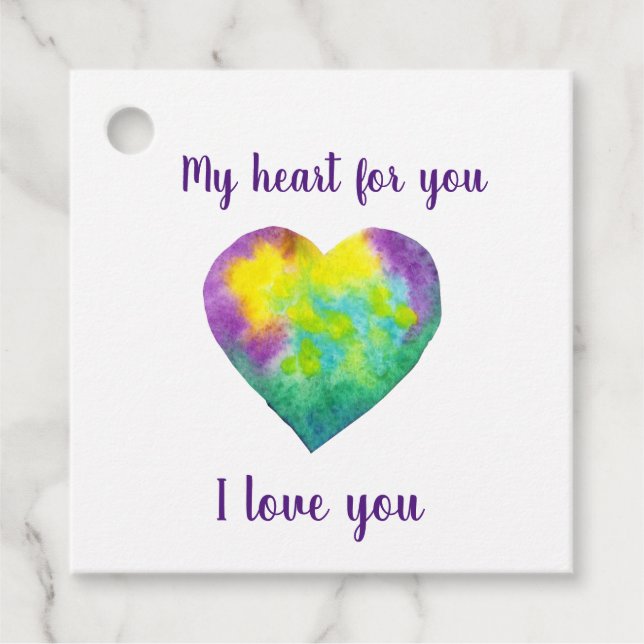 Étiquettes Cadeau Je t'aime coeur arc-en-ciel Saint-Valentin (Devant)