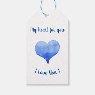 Étiquettes-cadeau Je t'aime Cœur Bleu Mignon Saint Valentin