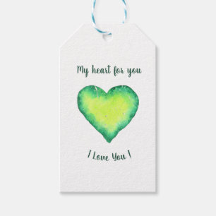 Étiquettes-cadeau Je t'aime mignon Coeur Vert et Bleu Anniversaire