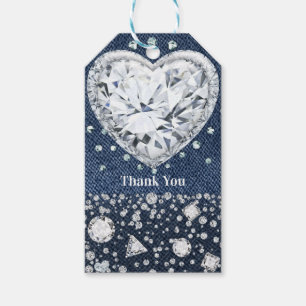 Étiquettes-cadeau Jean Bleu Denim & Diamants Diamants Scintillants C