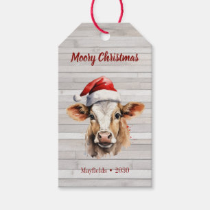 Étiquettes-cadeau Jersey Cow, Barn Wood, "Moory Christmas"