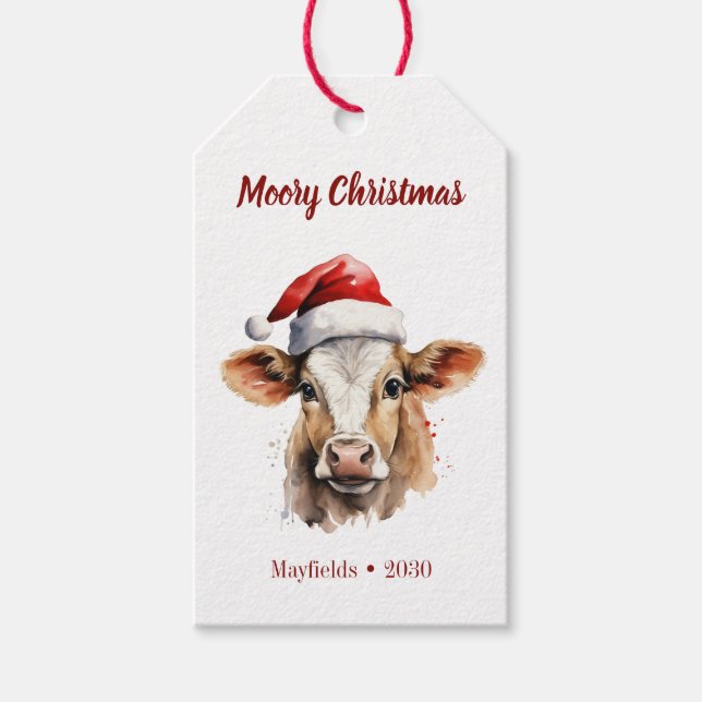 Étiquettes-cadeau Jersey Cow "Moory Christmas" (Devant)