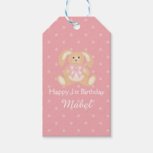Étiquettes-cadeau Jeu d'Anniversaire de lapin à ruban rose mignonne