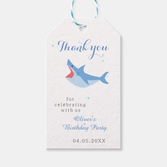 Étiquettes-cadeau Jeu d'été de requin Splash Anniversaire Bash Merci (Devant)