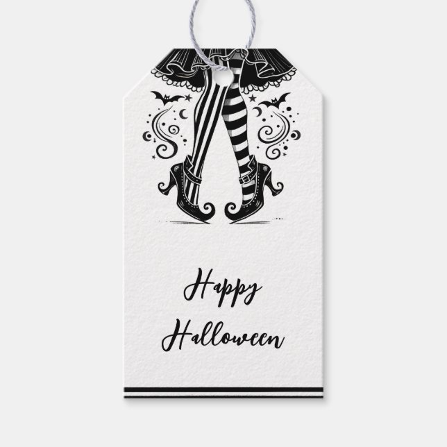 Étiquettes-cadeau Jeu d'Halloween blanc et noir (Devant)