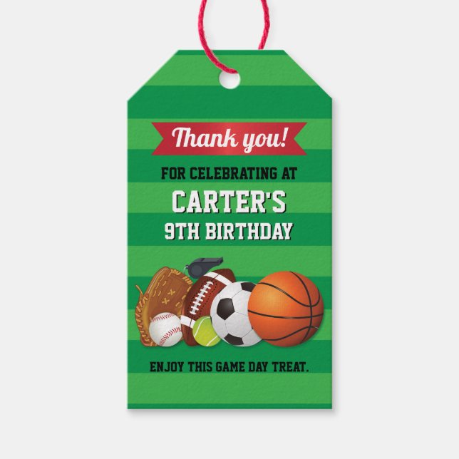 Étiquettes-cadeau Jeu Jour Sports Équipe Anniversaire (Devant)