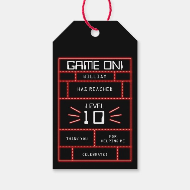 Étiquettes-cadeau Jeu vidéo Retro Arcade Neon Anniversaire de enfant (Devant)