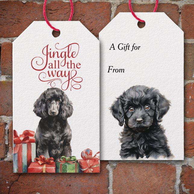 Étiquettes-cadeau Jingle All Way Black Poodle Noël (Créateur téléchargé)