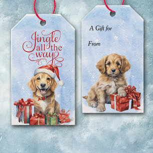 Étiquettes-cadeau Jingle All Way Deux mignonnes chiots