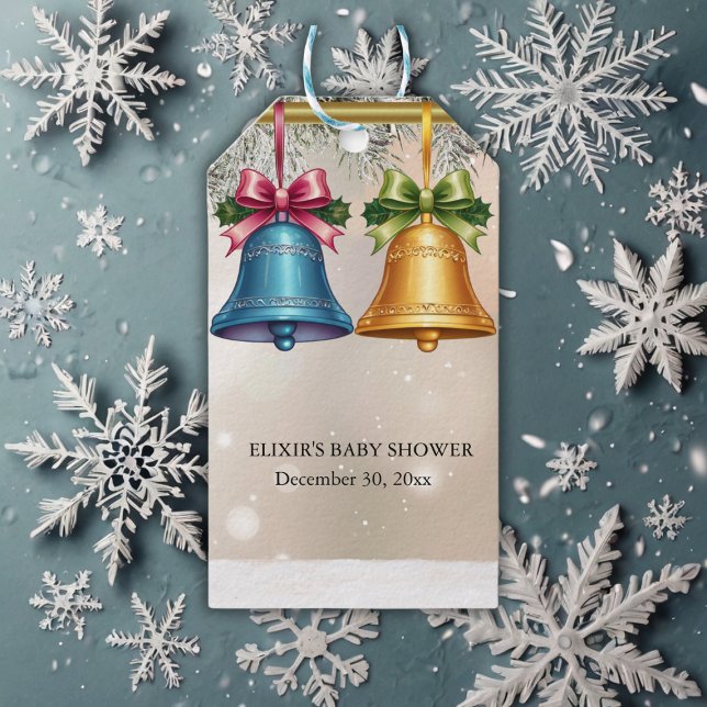 Étiquettes-cadeau Jingle Bells moderne Baby shower ornement de Noël (Créateur téléchargé)